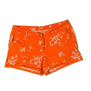 a.n.a Chino Floral Print Shorts Orange Button Pockets Women 16 Regular